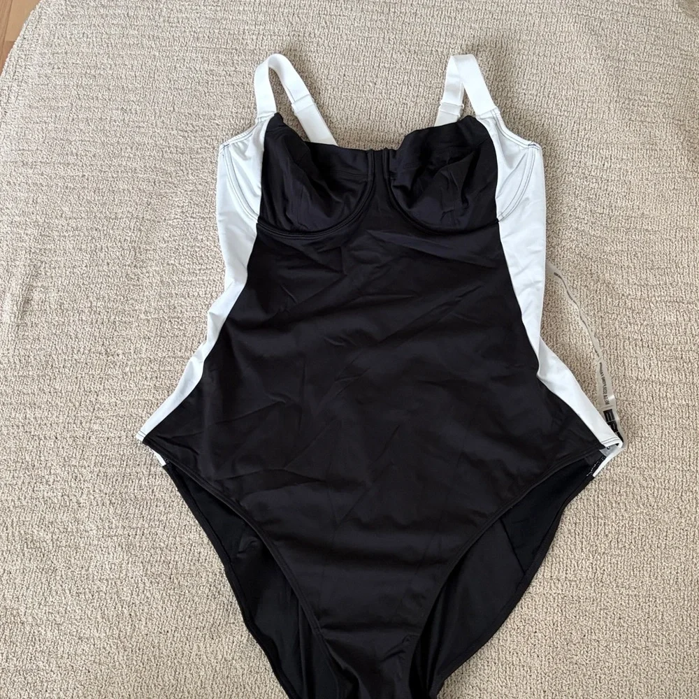 TA3 Lifty black white one piece swimsuit sz 4X extra long C cup Shapeware laceup - Picture 7 of 15